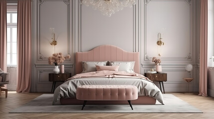Elegant bedroom interior. Generative Ai