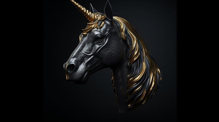 Fototapeta na wymiar Unicorn head on a black background.generative ai