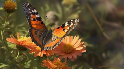 Butterfly on camomile flower, close-up.generative ai