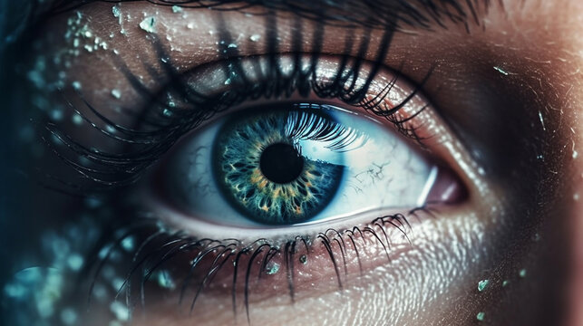 Close-up image of beautiful woman's eye. Macro shot.generative ai