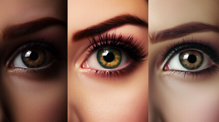 Fototapeta premium Collage of beautiful female eyes with different shades of green make-up.generative ai