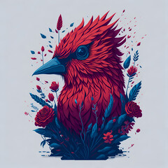 Red bird floral head, Generative AI