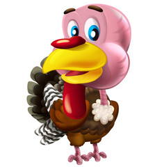 Cartoon funny cheerful turkey isolated illustration for children artistic painting style