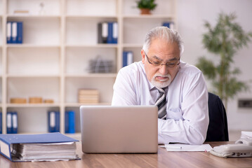 Old male employee working in the office