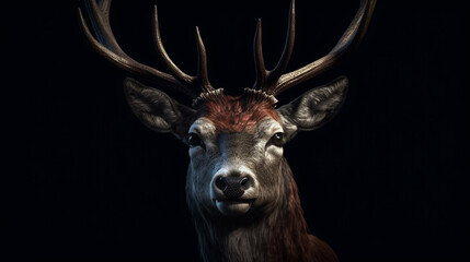 deer head with antlers on black background,generative ai