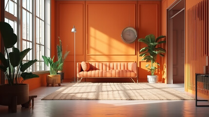 Home interior background, mid-century modern style in loft. Generative Ai