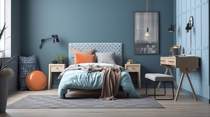 Horizontal frame mockup bedroom scene. Generative Ai