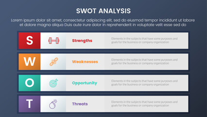 swot analysis concept with long box rectangle square information for infographic template banner with four point list information