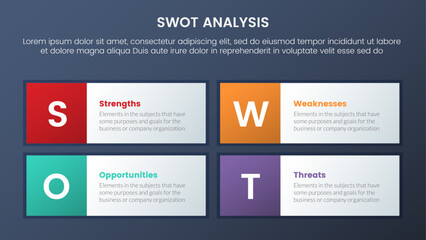 swot analysis concept with square long rectangle box symmetric for infographic template banner with four point list information