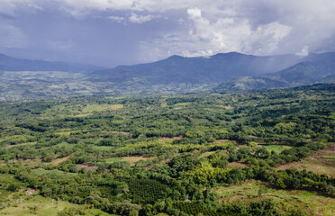 Fototapeta na wymiar Panoramic landscape in the tamesis overlooking the Cartama river. Colombia.
