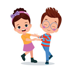 Fototapeta premium cute Boy and girl dancing