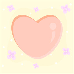 Pink heart and purple flowers, vector illustration on a light yellow background
