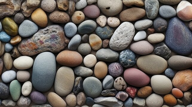  Sea pebble sea stones background beach rocks, from above, full frame, Generative AI