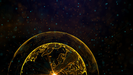 Digital orange planet of Earth, 3D animation