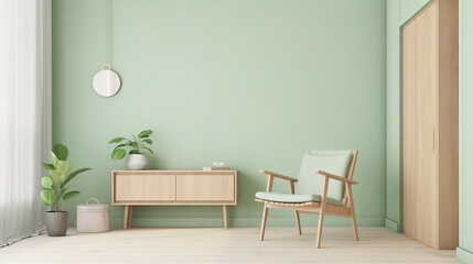 Mock up frame in home interior background, pastel green room. Generative Ai