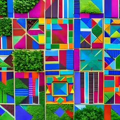 Geometric Garden: An image of a geometric pattern created with various shapes, in a garden-like design and vibrant colors1, Generative AI