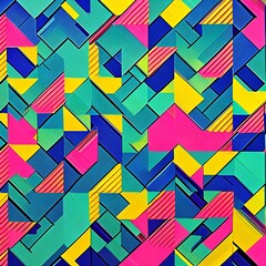 Rhombic Rendezvous: An image of a geometric pattern created with rhombuses, in a mix of contrasting colors and bold designs4, Generative AI