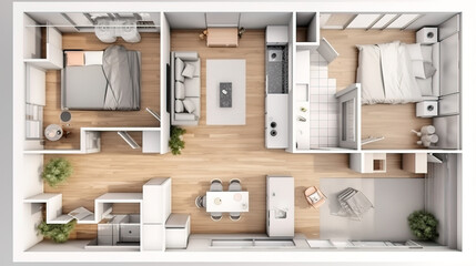 Floor plan top view. Apartment interior isolated on white background. Generative Ai