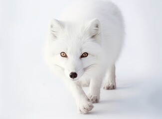 Arctic fox is sitting in the snow