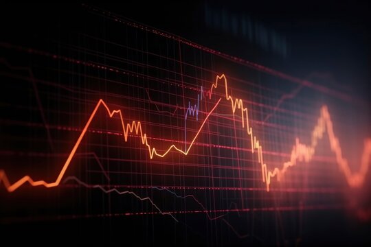 digital financial market graph concept, matrix environment ,red color line bar graph chart, generative ai