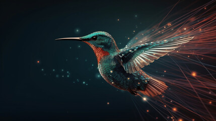 Hummingbird on black background. generative ai