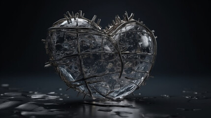  heart made of glass on a dark background.generative ai