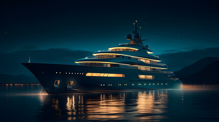 illustration of superyacht at night