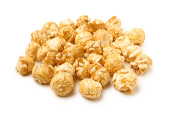 Heap of crispy popcorn on white background