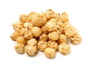 Heap of crispy popcorn on white background