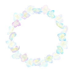 カラフルな紫陽花で作った透明感のあるガーランド。水彩絵の具で描いた背景透過のイラスト。