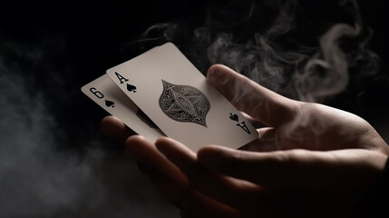 Close up shot of a man's hand holding a deck of playing cards.generative ai