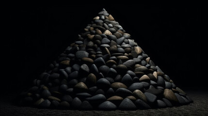 Pyramid of pebbles on a dark background. generative ai