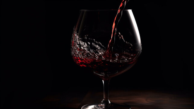 Pouring red wine into a wineglass on a dark background.generative ai