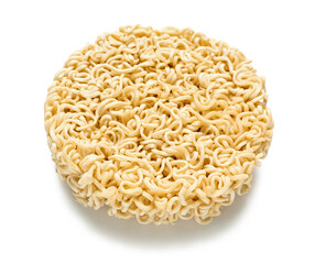 Raw instant noodles on white background