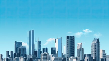 City skyscrapers with tall buildings and a clear blue sky. Generative AI