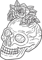 Halloween Skull with a Rose Isolated Coloring Page Generative AI