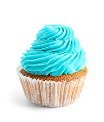 Tasty cupcake on white background