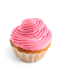 Tasty cupcake on white background