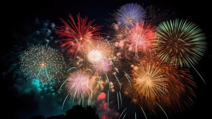 Fireworks display explosions of color in the sky. Generative AI 