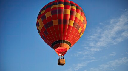 Naklejka premium A red hot air balloon in the sky with a basket. Generative AI 