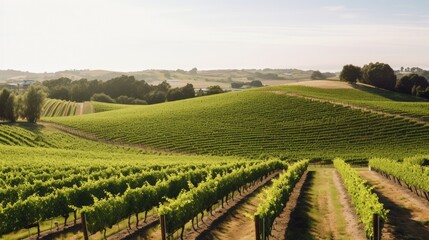 Fototapeta na wymiar A vineyard with rows of grape vines with a wine-tasting area. Generative AI