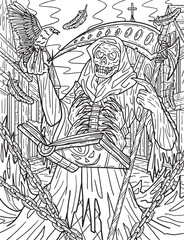 Halloween Grim Reaper Coloring Page for Adults Generative AI