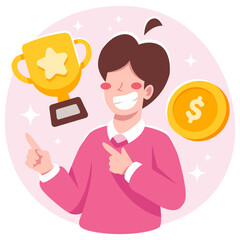 Businessman Character reach Goal in Business