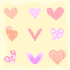 Heart icon vector set, hand-drawn illustration