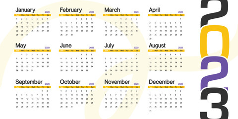 2023 calendar minimalistic look, week starts from sunday classic vector
