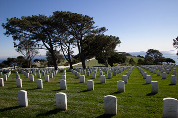 Point Loma, CA, USA - November 26, 2021:  Views of Ft. Rosecrans national veterans cemetary.