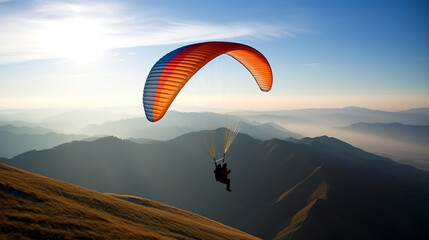 Paraglider flying over mountains - Generative AI