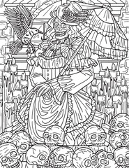 Halloween Victorian Dress Coloring Page for Adults Generative AI