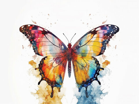 Drawn colorful butterfly on a light background. Generative AI