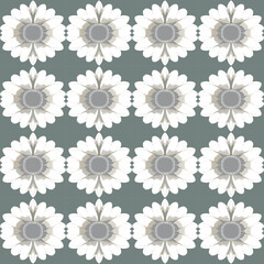 Luxurious white and gray flower repeating pattern with pastel hues and flat inspired design, perfect.